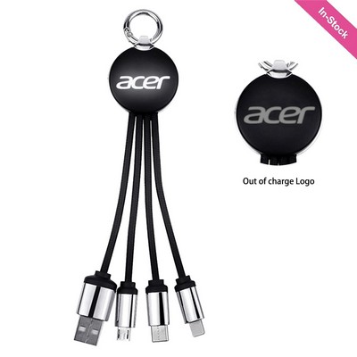 3-in-1 Triplet Charging Cable LED Light Up Logo with Keychain