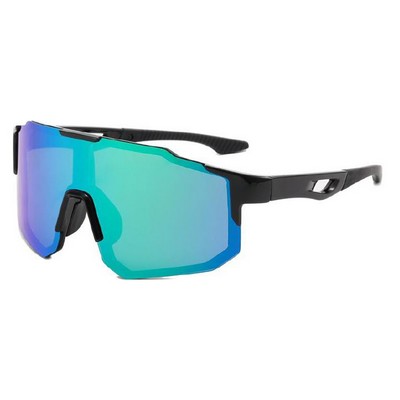 Goggle Sunglasses - Green Mirror Lenses - Black Frames