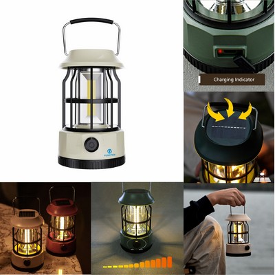 Solar Energy Light Rechargeable Camp Light Retro Design Waterproof LED Lantern Outdoor Picnic