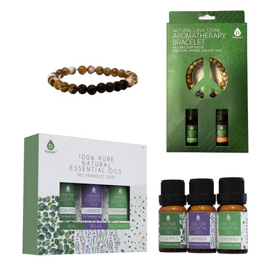 Pursonic Aromatherapy Bliss Set: Lava Stone Bracelet With 100% Pure Essential Oils