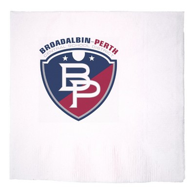 White 3-Ply Beverage Coined Edge Embossed Napkin with 4 Color Process Printed (Petite Line)