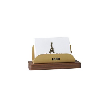 Premium Business Card Holder with Brass Stand and Sturdy Wood Base