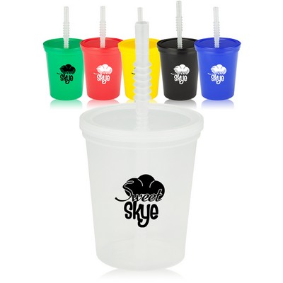 Plastic Stadium Cups with Lid and Straw - 16 oz