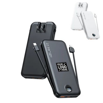 12000mAh Portable Power Bank with Built-in Cables & AC Plug