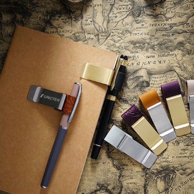 Retro Style Carving Leather Pen Holder Traveler Notebook Pen Loop Brass Clip Soft Leather Money Clip