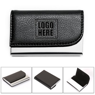 Textured Faux Leather Cover Stainless Steel Business Card Holder