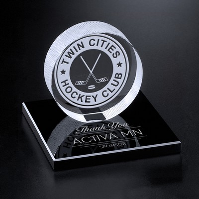 Hockey Puck on Black Glass Base 3-3/8"