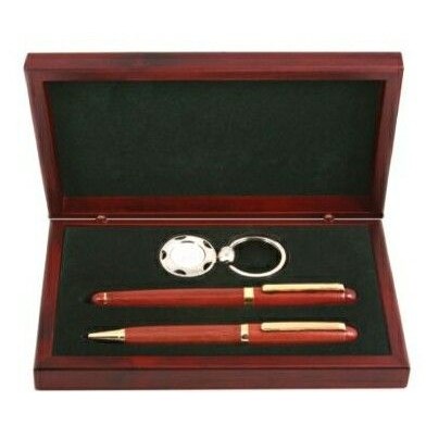 Rosewood Ballpoint & Roller Pen W/ Key Holder in Wood Box