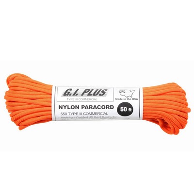 100' Safety Orange 550 Lb. Type III Commercial Paracord