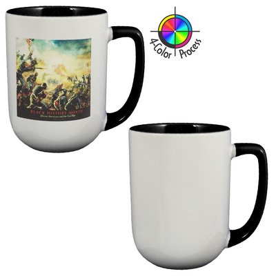 17 Oz. White/Black 2-Tone Arlen Mug w/Color Handle - 4 Color Process