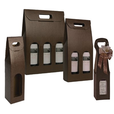 2 Bottle Chocolate Brown Pebble Embossed Italian Wine Carrier