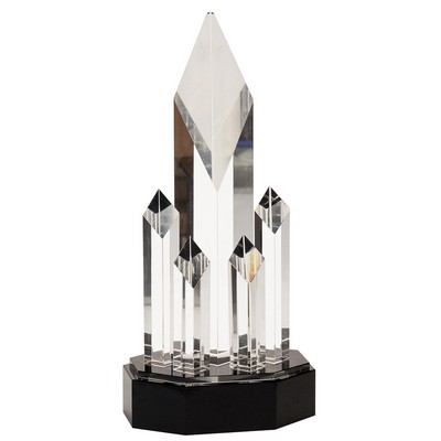 Clear Crystal 5 Rising Diamonds on Black Pedestal Base (11")