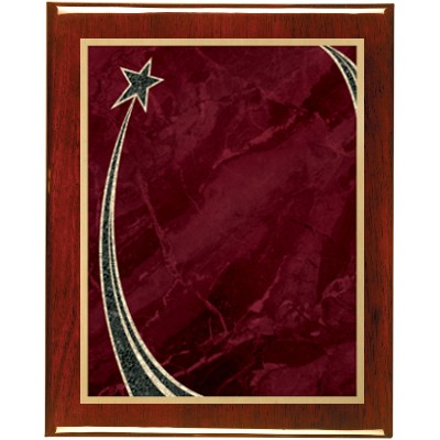 Rosewood Piano Finish Plaque with Maroon Rising Star Brass Plate, 7 x 9"