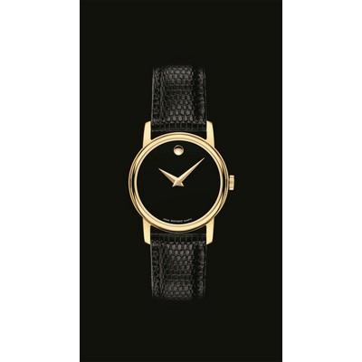 Movado Ladies' Classic Museum Gold-Tone Watch w/Black Dial & Strap