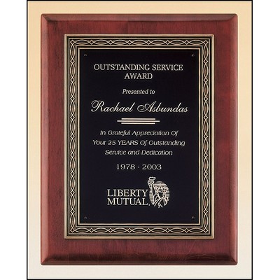 Rosewood piano finish plaque with black plate, 11 x 14"