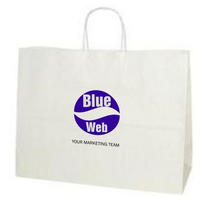 Recycled White Kraft Paper Shopping Bag 1C1S (16"x6"x12.5")