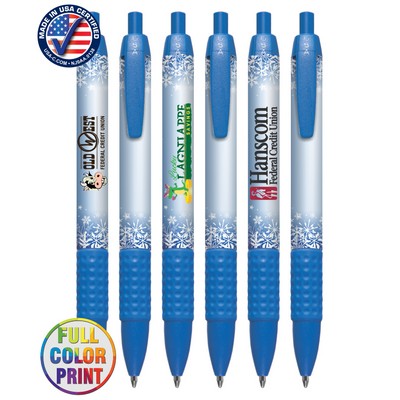 Union Printed - USA Made - Holiday Snow - Wide Body Click Pen with Colored Trim and Rubber Grip - Fu