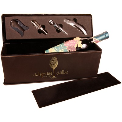 Leatherette Single Wine Box With Tools - Black