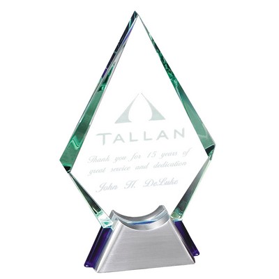 Small Green Arrow Glass Award w/Blue & Chrome Base