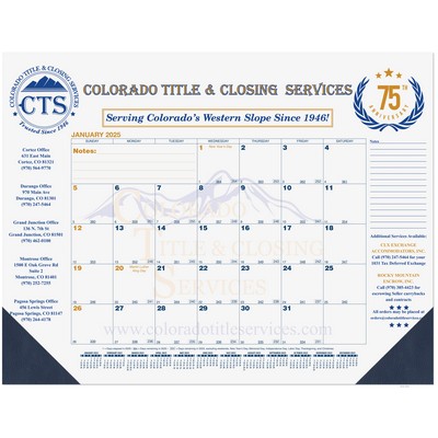 Blue & Gold Calendar Desk Pad w/Two Color Imprint (21¾" x 17")