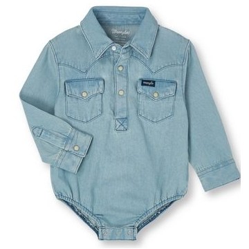 Wrangler® Baby Boy's Long Sleeve Faded Blue Denim Bodysuit