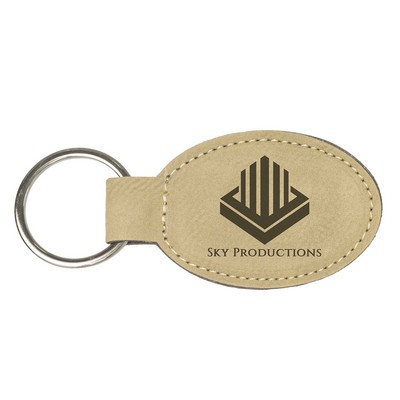 Light Brown Leatherette Oval Keychain