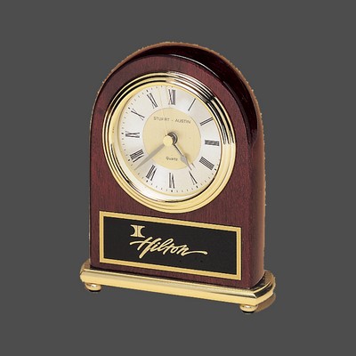 Rosewood Piano-Finish Arch Clock with Brass Accents 4" x 5"