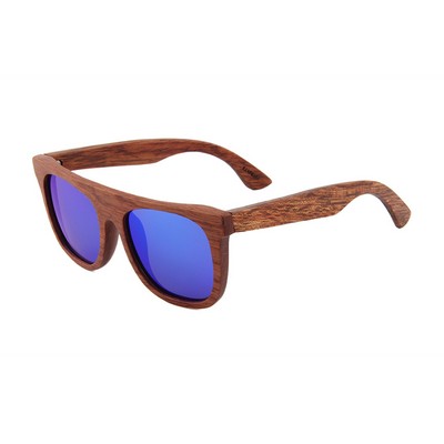 Walnut Wood Sunglasses - Blue Mirror Polarized Lenses - Walnut Wood Frames