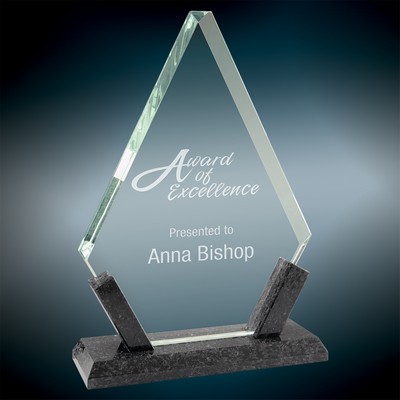 Large Diamond Glass Award w/Black Marble