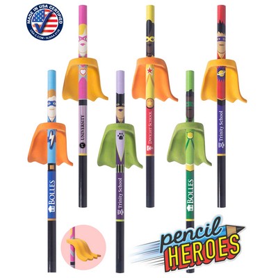 Union Printed - USA Made - Pencil Heroes - Superhero Pencils with Eraser Capes - Full Color Logo