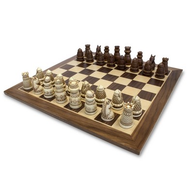 Medieval Chess Set – Polystone Pieces with a Wooden Board 15 in.