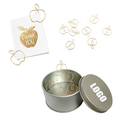 Apple Shaped Paper Clips in Tin Box