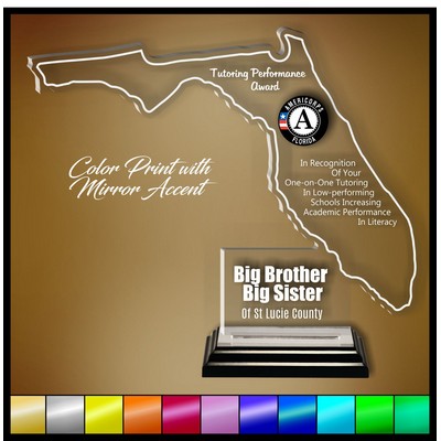 10" Florida Clear Acrylic Award with Color Print and Mirror Accent