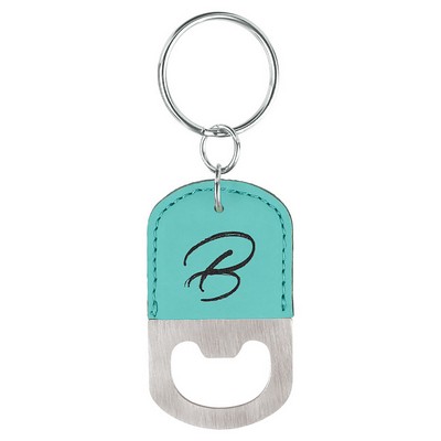 Teal Leatherette Oval Bottle Opener Keychain – Laserable