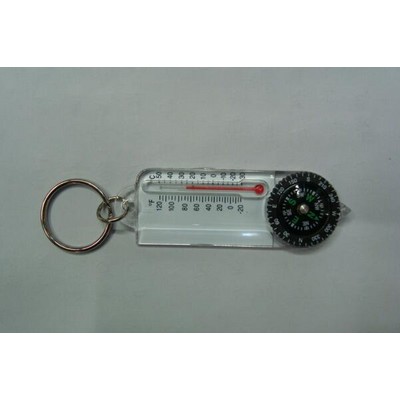 Slim Compass Thermometer Keychain