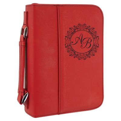 Red Leatherette 6-3/4" x 9-1/4" Book/Bible Cover with Handle & Zipper