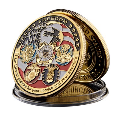 2" Color fill 1 side Brass Challenge Coins