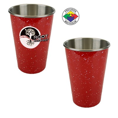 16.5 Oz. Red-Silver Speckled Enamel Pint Glass (Screen Printed)