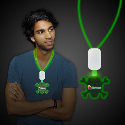 Green Clear Plastic Digi-Printed Necklace w/Skull Medallion