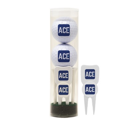 2 Golf Ball, Wedge Divot Tool & Tee Tube