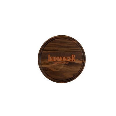 Small Walnut Round Cutting Board with Juice Groove 10-1/2"x3/4"