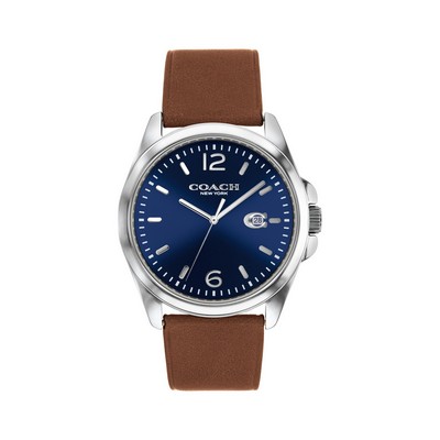 Coach® Greyson Gents Blue Dial Watch w/Brown Calfskin Strap