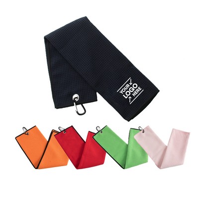 Microfiber Waffle Trifold Golf Towel w/Carabiner