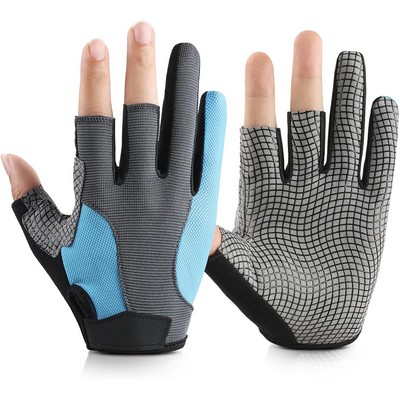 Fishing Gloves 3 Cut Fingers, Sun Protection Gloves for Men Women Kayaking Sailing Rowing Hiking