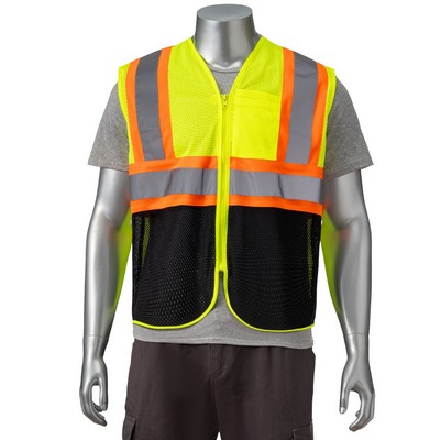 Hi Viz Class 2 - 3.8 Oz. Polyester Color Block Reflective Tape Safety Vest With Pocket