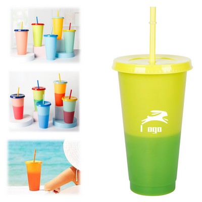 24Oz Color Changing Plastic Cup With Lids And Straw