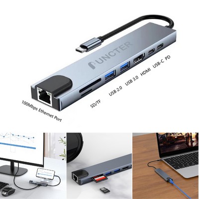 Ethernet Adapter 8 in 1 USB C Hub USB Expander Data Transmission