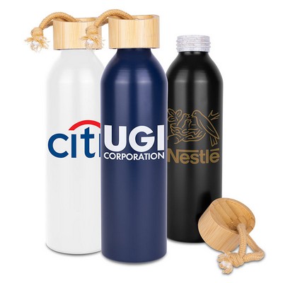 Meriden Sustainable Aluminum Bottle with Bamboo Lid & Cotton String Loop (Factory Direct 10-12 Weeks