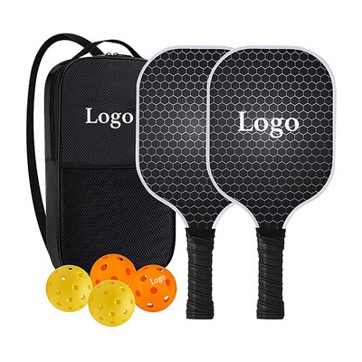 Fiberglass Pickleball Paddles Set w/4 Balls & Carrying Storage Bag