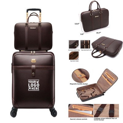 Leather Expandable Business Travel Waterproof Luggage with TSA Lock